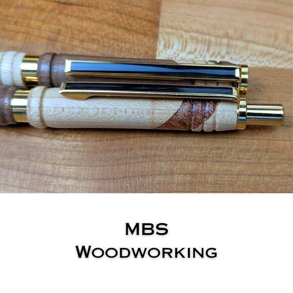 Handcrafted Wood Pen + Mechanical Pencil Set Walnut & Maple Click Style USA - Picture 5 of 7